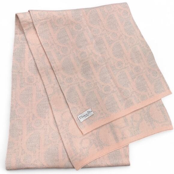 CDS01. Christian Dior Pink & Gray Monogram Wool Scarf - Picture 1 of 5